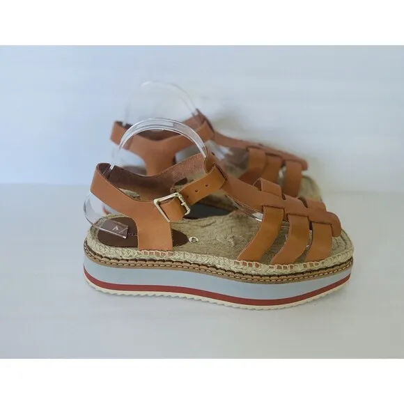 Anthropologie Women Sporty Platform Leather Tan Espadrille Sandals Shoes Size 40