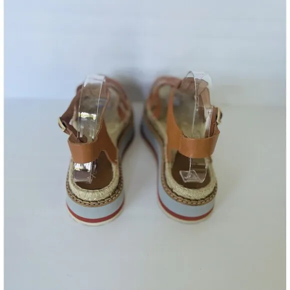 Anthropologie Women Sporty Platform Leather Tan Espadrille Sandals Shoes Size 40