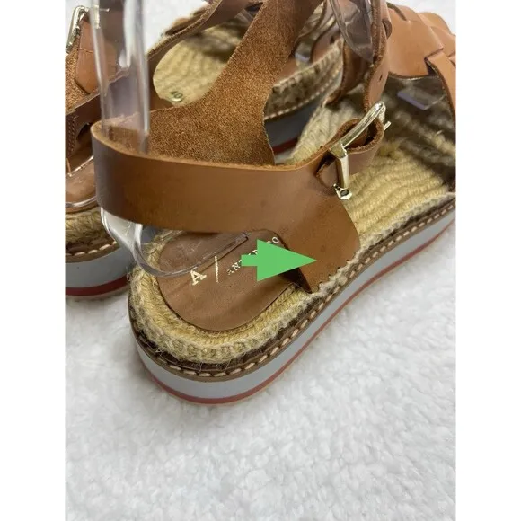 Anthropologie Women Sporty Platform Leather Tan Espadrille Sandals Shoes Size 40