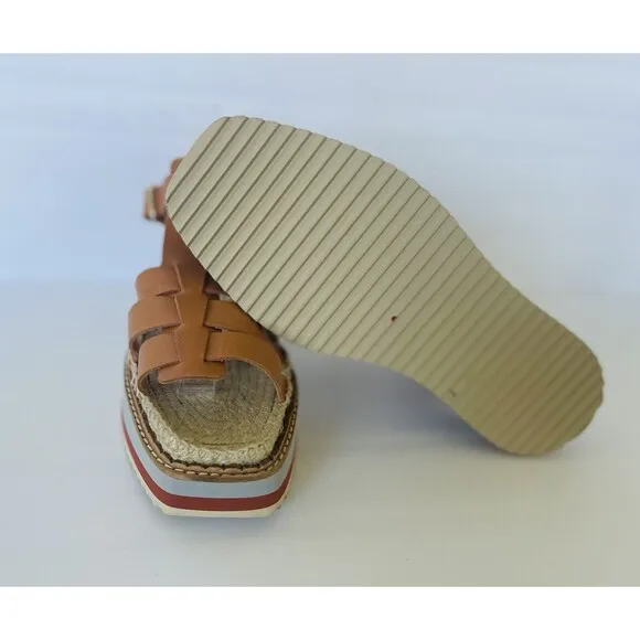 Anthropologie Women Sporty Platform Leather Tan Espadrille Sandals Shoes Size 40