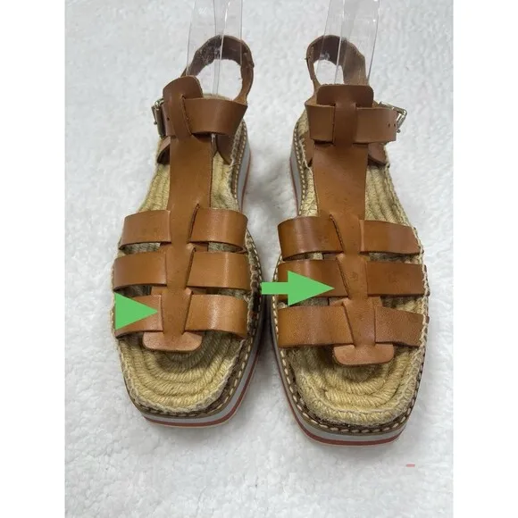 Anthropologie Women Sporty Platform Leather Tan Espadrille Sandals Shoes Size 40