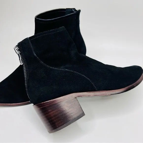 Antonio Melani Black Chelsea Suede Leather Heeled Ankle Booties Boots