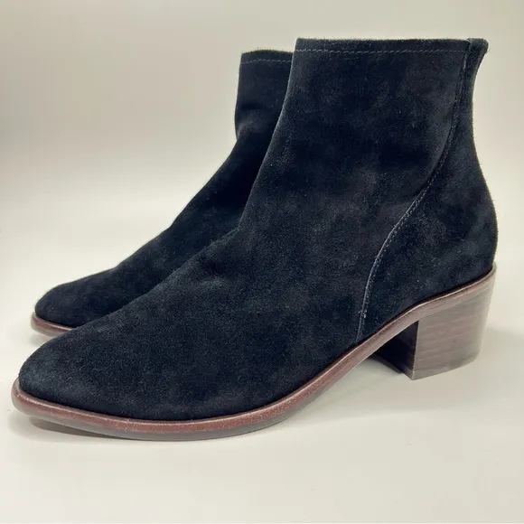 Antonio Melani Black Chelsea Suede Leather Heeled Ankle Booties Boots