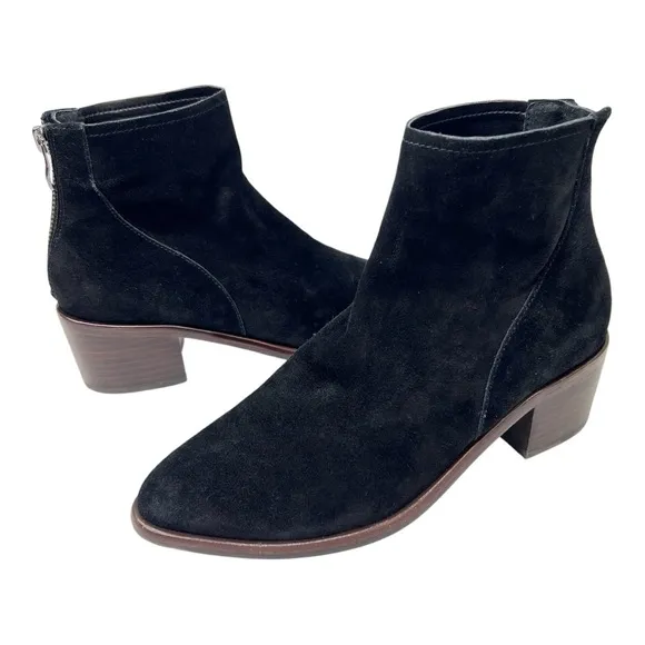 Antonio Melani Black Chelsea Suede Leather Heeled Ankle Booties Boots