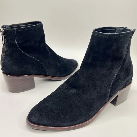 Antonio Melani Black Chelsea Suede Leather Heeled Ankle Booties Boots