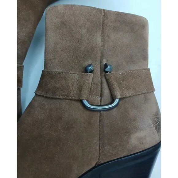 Antonio Melani Boots Sz 8.5 Brown Suede Leather Western Pointed Toe Bootie Heels
