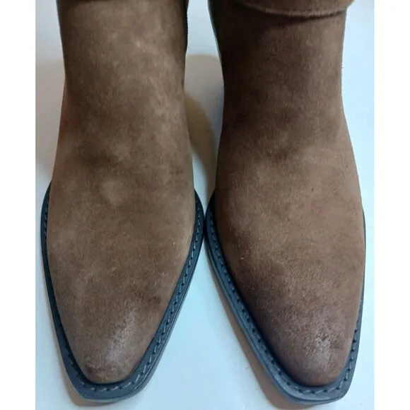 Antonio Melani Boots Sz 8.5 Brown Suede Leather Western Pointed Toe Bootie Heels