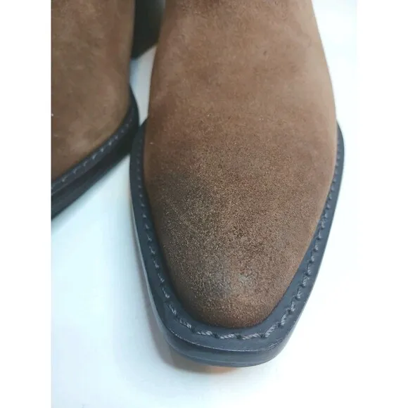Antonio Melani Boots Sz 8.5 Brown Suede Leather Western Pointed Toe Bootie Heels
