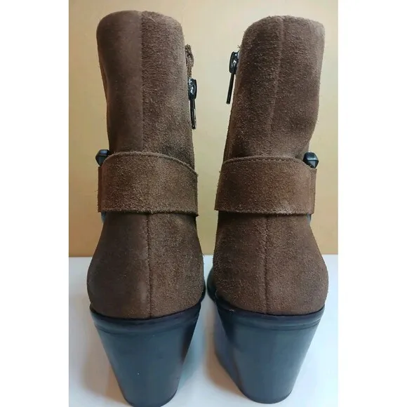 Antonio Melani Boots Sz 8.5 Brown Suede Leather Western Pointed Toe Bootie Heels