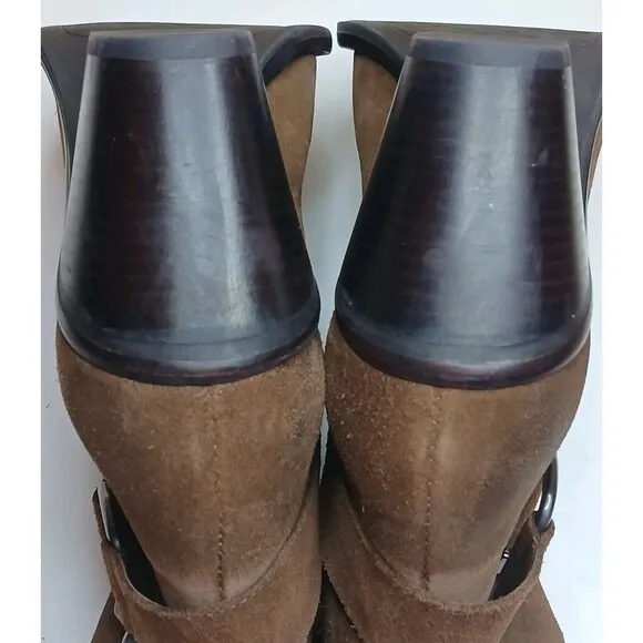 Antonio Melani Boots Sz 8.5 Brown Suede Leather Western Pointed Toe Bootie Heels