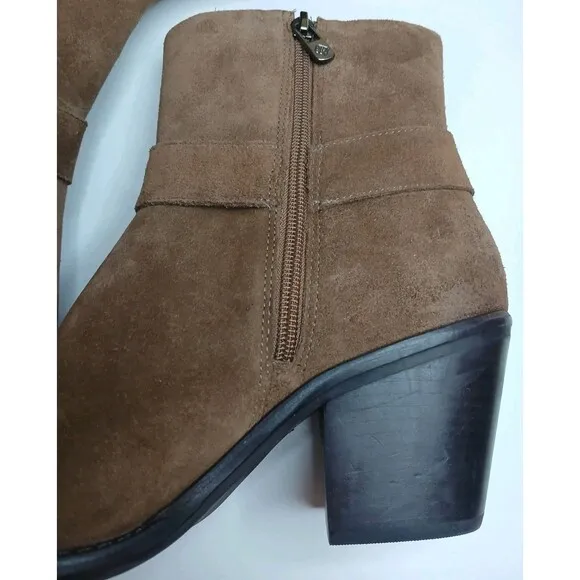 Antonio Melani Boots Sz 8.5 Brown Suede Leather Western Pointed Toe Bootie Heels
