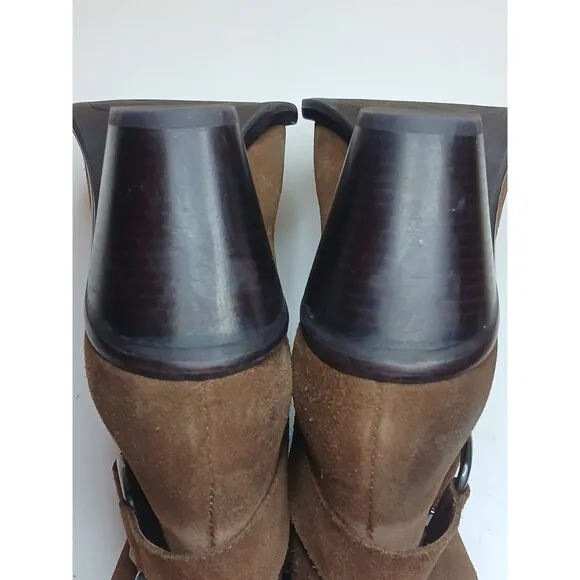 Antonio Melani Boots Sz 8.5 Brown Suede Leather Western Pointed Toe Bootie Heels