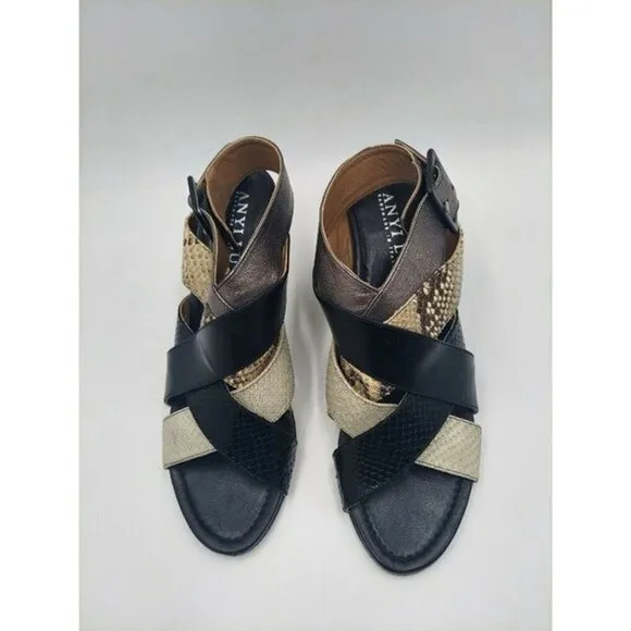 ANYI Lu Womens Multi Snake Skin Woven Leather sandals Sz 9.5