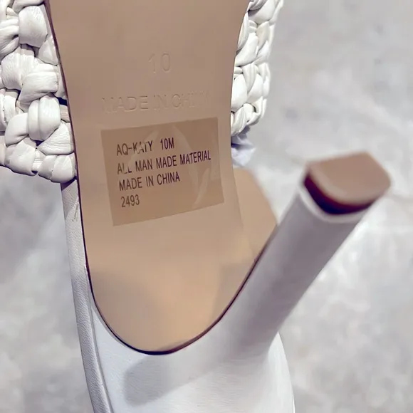 Aqua Padded Woven Katy Square Toe Stiletto Heeled Sandals in White, Size 10 NEW