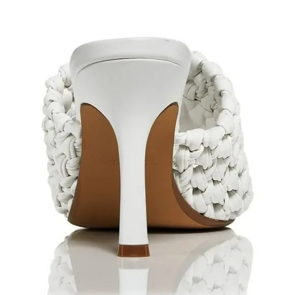 Aqua Padded Woven Katy Square Toe Stiletto Heeled Sandals in White, Size 10 NEW