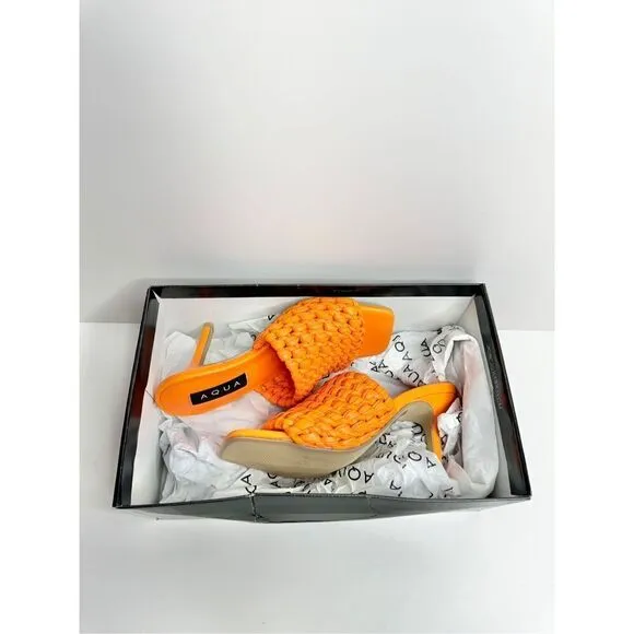AQUA Woven Sandals Size 6 Orange High Heel Open Square Toe NEW