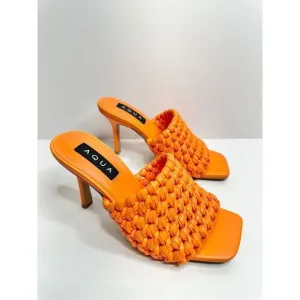 AQUA Woven Sandals Size 6 Orange High Heel Open Square Toe NEW