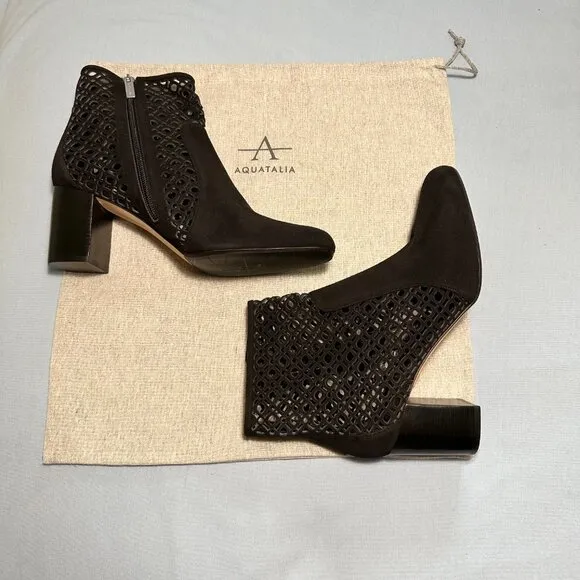 Aquatalia Black Suede Lasercut Ankle Boots