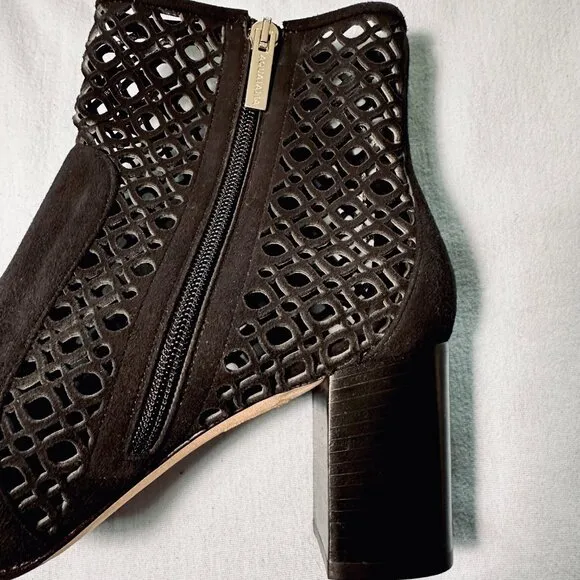 Aquatalia Black Suede Lasercut Ankle Boots