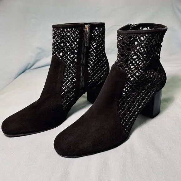 Aquatalia Black Suede Lasercut Ankle Boots
