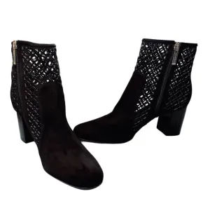 Aquatalia Black Suede Lasercut Ankle Boots