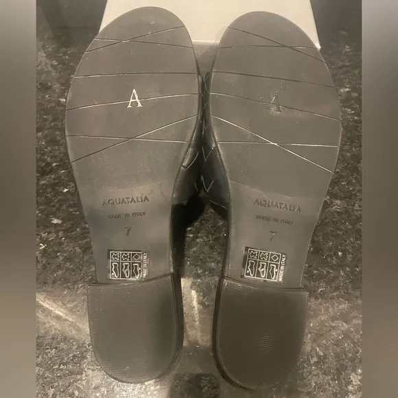 AQUATALIA Black Woven Slide Sandals