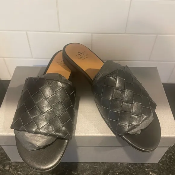 AQUATALIA Black Woven Slide Sandals