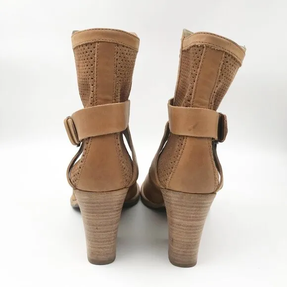 AQUATALIA Fawn Western Tan Leather Heeled Mid Calf Harness Buckle Boots Women 10