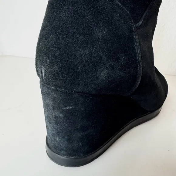 Aquatalia Judy Black Suede Italian Wedge Ankle Boots Size 7.5