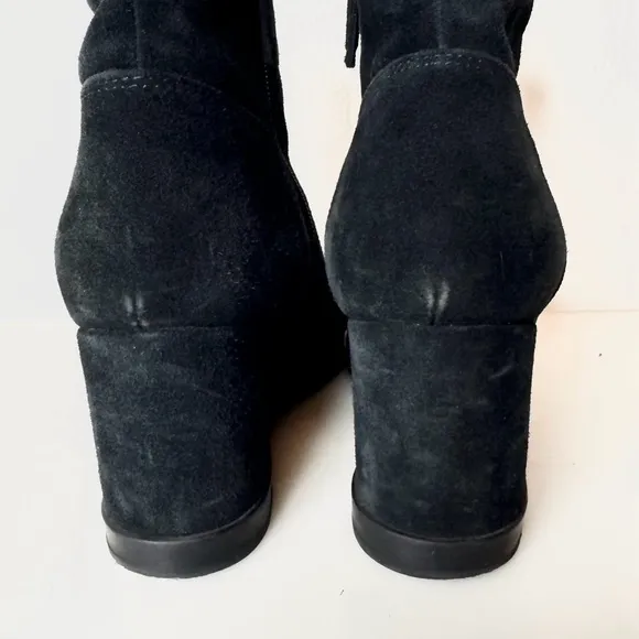 Aquatalia Judy Black Suede Italian Wedge Ankle Boots Size 7.5