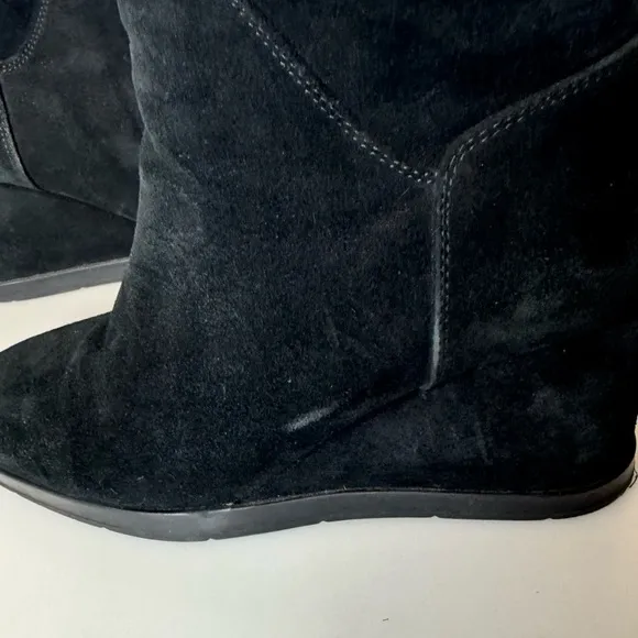 Aquatalia Judy Black Suede Italian Wedge Ankle Boots Size 7.5