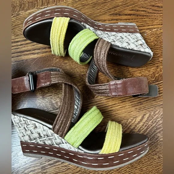 AQUATALIA Strappy Criss Cross Woven Colorful Wedge Sandals Italy Vacation 6.5