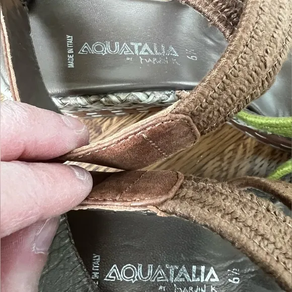 AQUATALIA Strappy Criss Cross Woven Colorful Wedge Sandals Italy Vacation 6.5