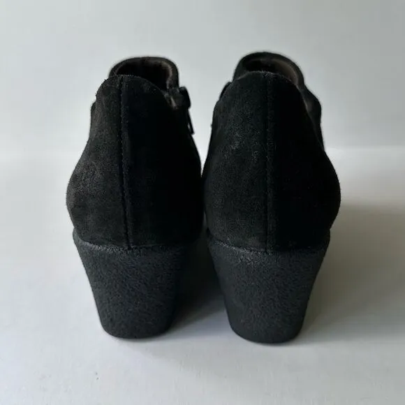 Aquatalia Weatherproof Black Suede Ankle Shoe Boot Wedges Size 7