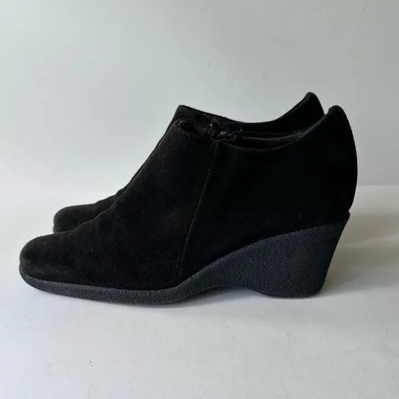 Aquatalia Weatherproof Black Suede Ankle Shoe Boot Wedges Size 7