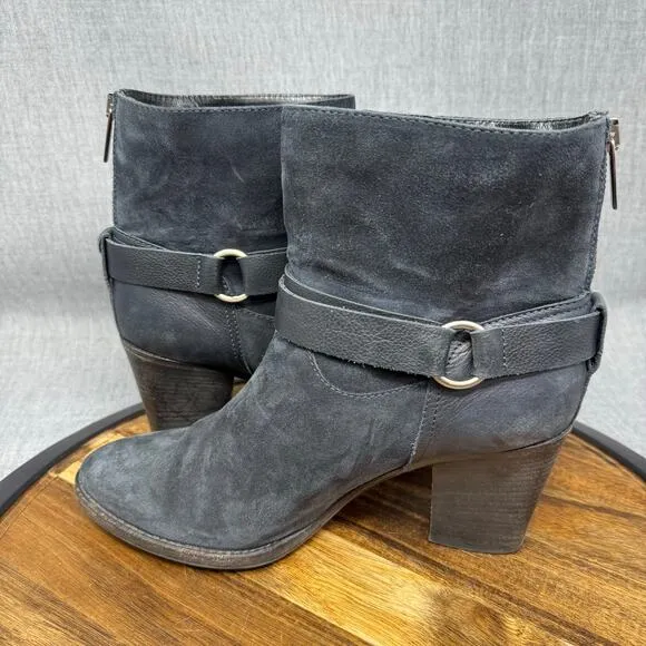 Aquatalia Women's 9.5 Navy Suede Blue Moto Boots Heels Booties