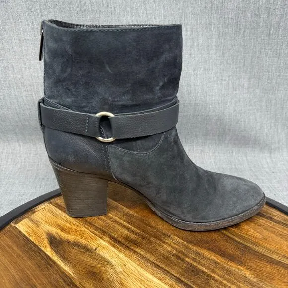Aquatalia Women's 9.5 Navy Suede Blue Moto Boots Heels Booties