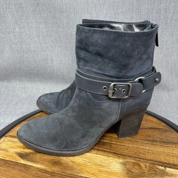 Aquatalia Women's 9.5 Navy Suede Blue Moto Boots Heels Booties