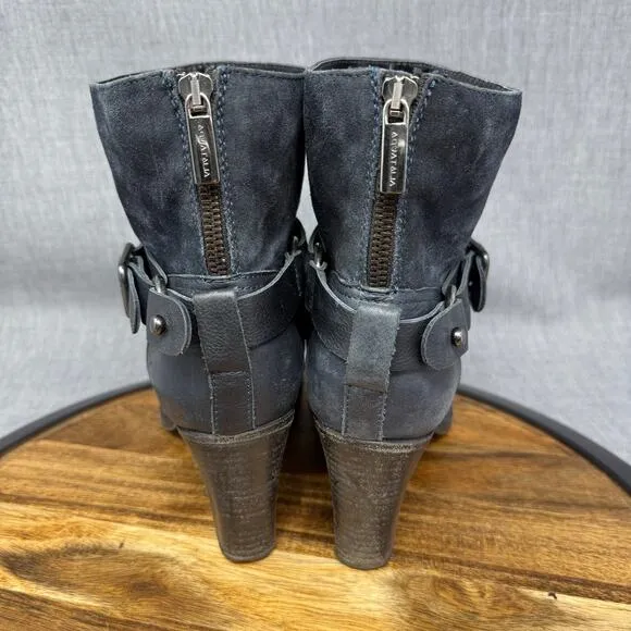Aquatalia Women's 9.5 Navy Suede Blue Moto Boots Heels Booties