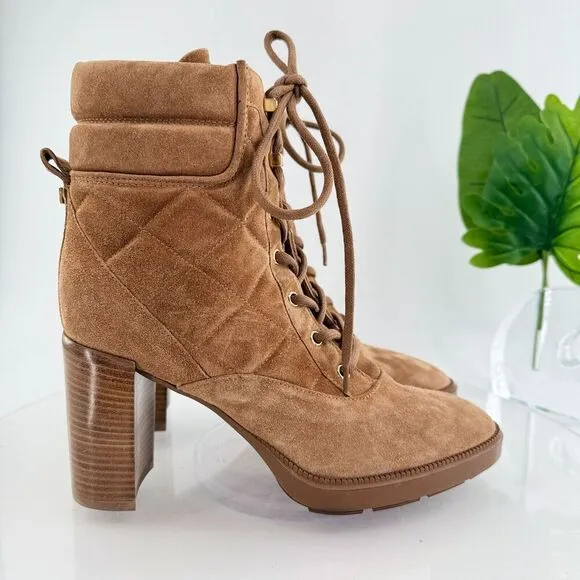 Aquatalia Iole Quilted Suede Lace-Up Booties Women 10.5 Brown Weatherproof Boots