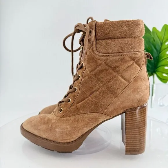 Aquatalia Iole Quilted Suede Lace-Up Booties Women 10.5 Brown Weatherproof Boots
