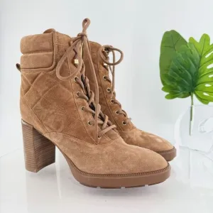 Aquatalia Iole Quilted Suede Lace-Up Booties Women 10.5 Brown Weatherproof Boots
