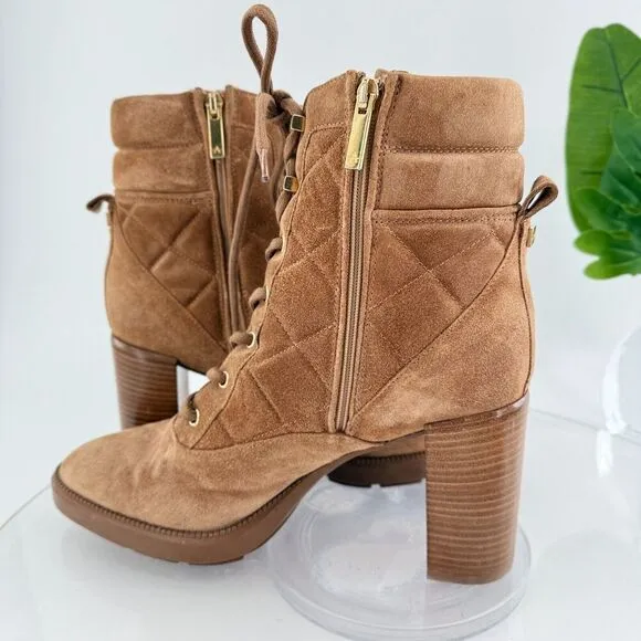 Aquatalia Iole Quilted Suede Lace-Up Booties Women 10.5 Brown Weatherproof Boots