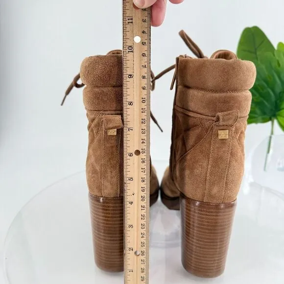 Aquatalia Iole Quilted Suede Lace-Up Booties Women 10.5 Brown Weatherproof Boots