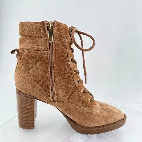 Aquatalia Iole Quilted Suede Lace-Up Booties Women 10.5 Brown Weatherproof Boots