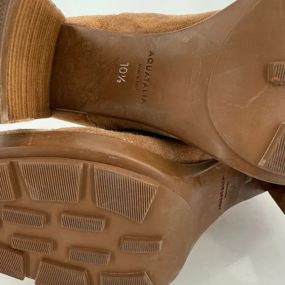 Aquatalia Iole Quilted Suede Lace-Up Booties Women 10.5 Brown Weatherproof Boots