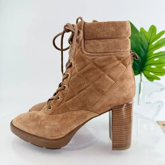 Aquatalia Iole Quilted Suede Lace-Up Booties Women 10.5 Brown Weatherproof Boots