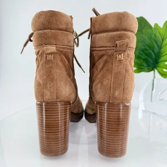 Aquatalia Iole Quilted Suede Lace-Up Booties Women 10.5 Brown Weatherproof Boots