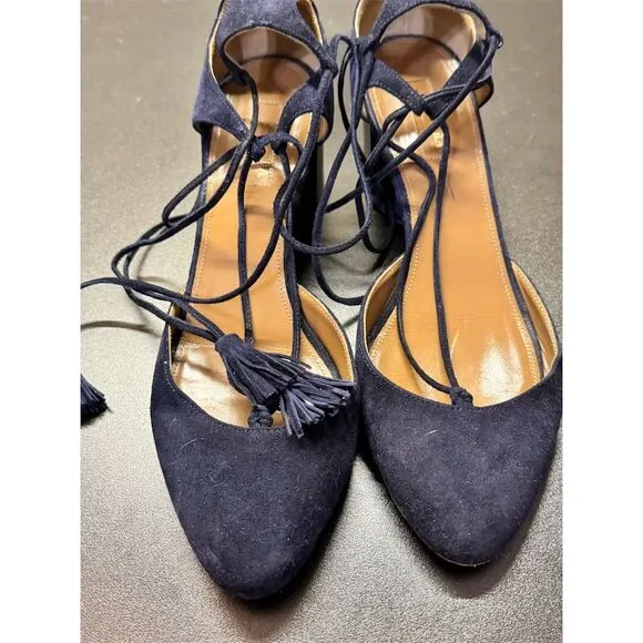Aquazzura Boheme Tassel Pump Blue Suede Heels Women's Size 9