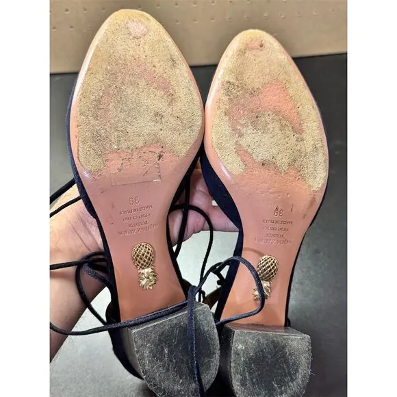 Aquazzura Boheme Tassel Pump Blue Suede Heels Women's Size 9